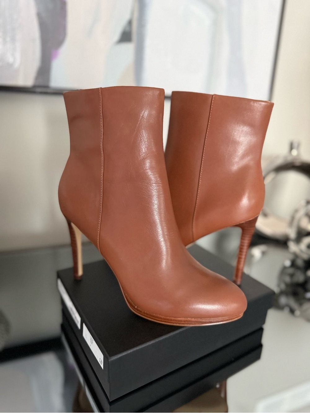 Nine West Cognac Leather High-Heel Ankle Boots - Picture 3 of 5